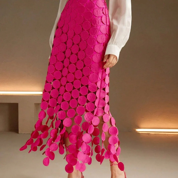 Pink Casual Women's Laser Cut Multi Circle Double Layered Skirt - Picture 2 of 7